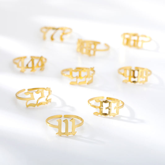 Stainless Steel Angel Number Ring Adjustable