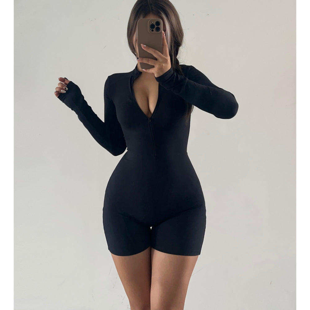 Women's Fashion Deep V Zipper Jumpsuit