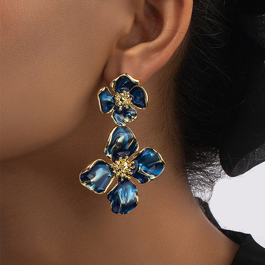 Fashion Temperament Enamel Drip Glazed Pairs Of Flower Stud Earrings
