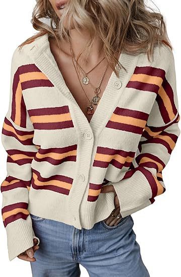 Striped Color Stitching Knitted Cardigan Women's Clothing