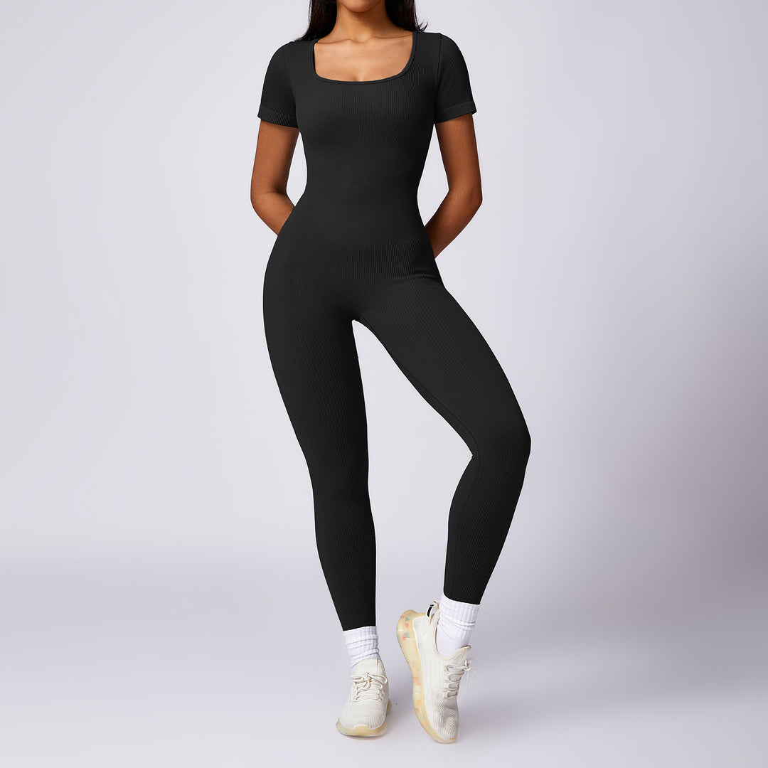 Women's Tight Seamless Back One-piece High-strength Thread Short-sleeved Fitness Sports Jumpsuit