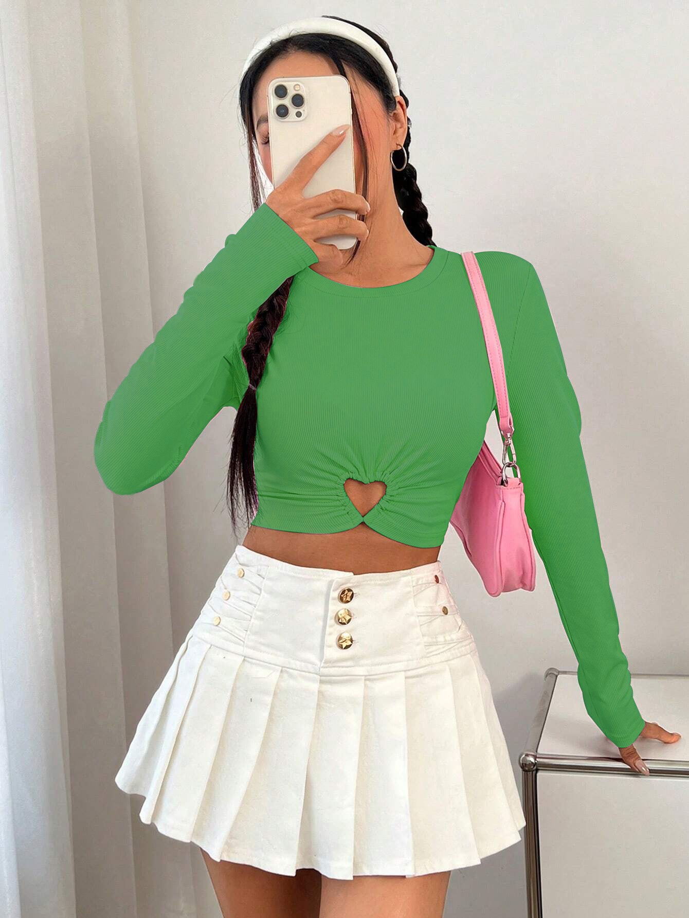 Women's Round Neck Slim-fit Short Heart And Circle Long Sleeve T-shirt
