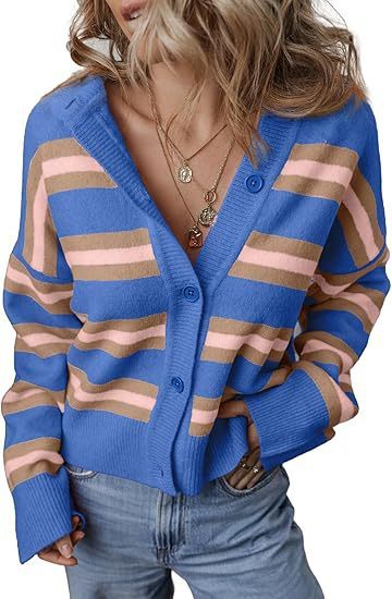 Striped Color Stitching Knitted Cardigan Women's Clothing