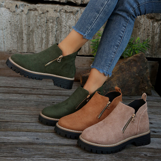 Plus Size Chelsea Booties Women's Spring And Autumn Suede Side Zipper