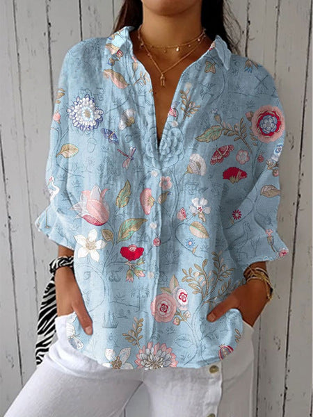 Women's Creative Fashion 3D Printing Lapel Casual Shirt