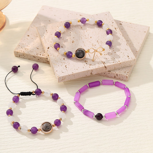 Yunjin New Crystal White Moonlight Amethyst Bracelet For Women