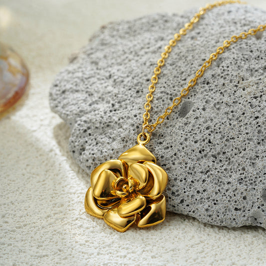 Elegant Necklace Plated 18K Real Gold Rose Flower Light Luxury