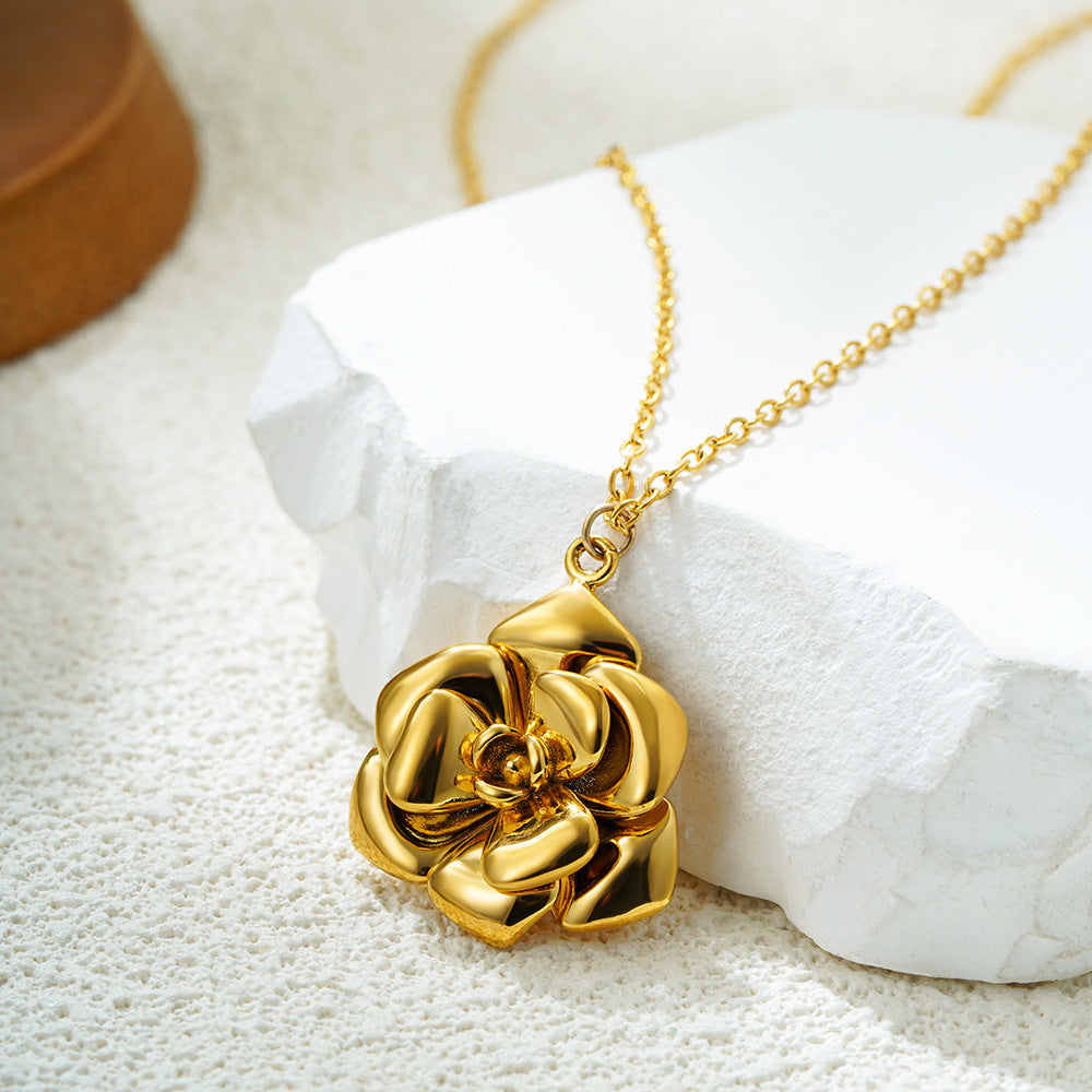 Elegant Necklace Plated 18K Real Gold Rose Flower Light Luxury