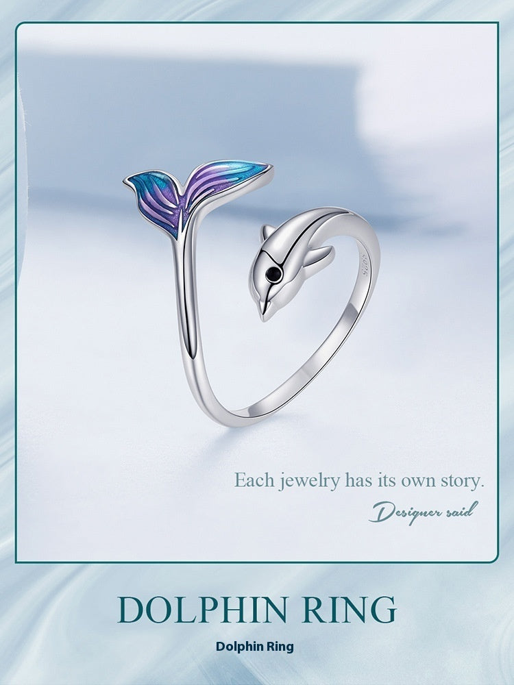 Gradient Dripping Dolphin Open Ring
