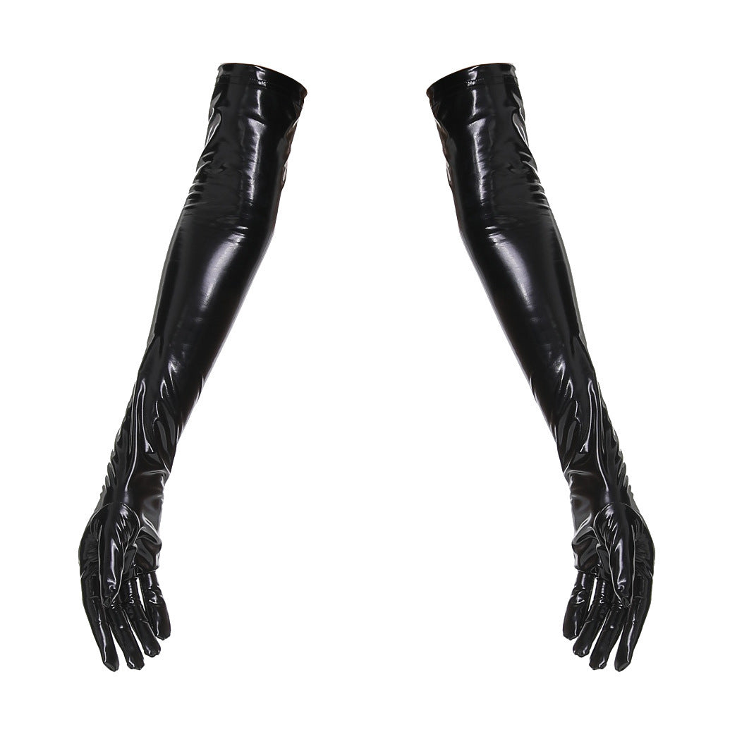 Shiny Patent Leather Mirror One-piece Leather Coat For Women