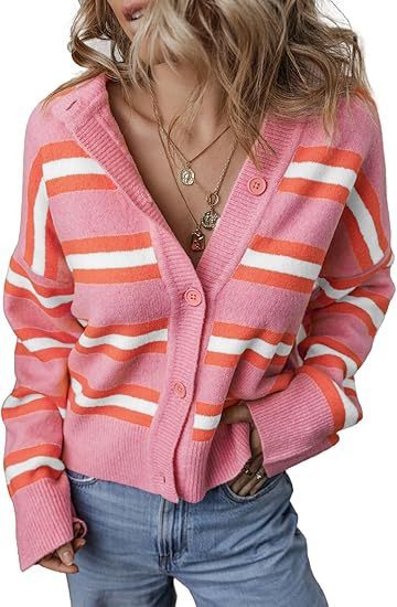 Striped Color Stitching Knitted Cardigan Women's Clothing