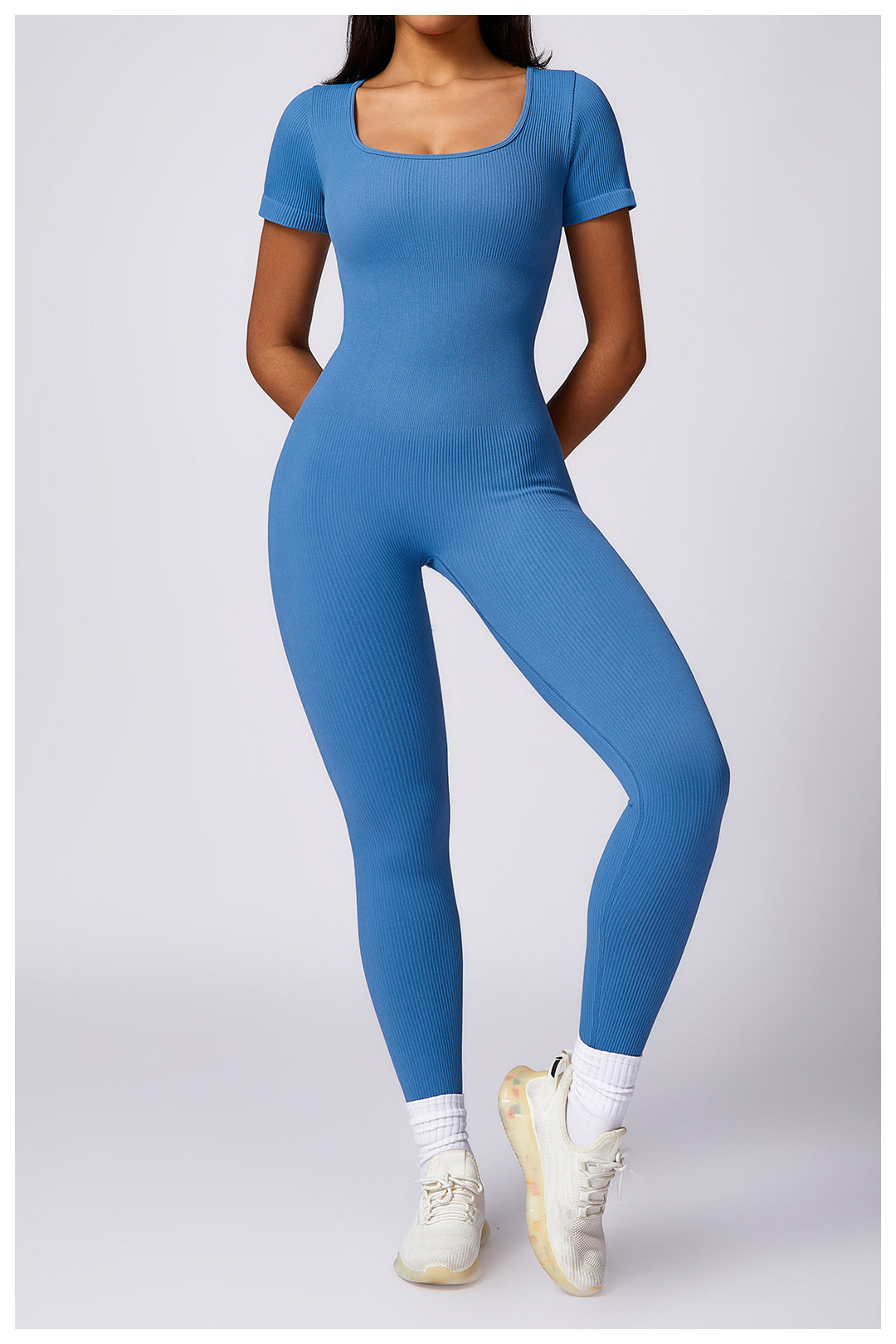 Women's Tight Seamless Back One-piece High-strength Thread Short-sleeved Fitness Sports Jumpsuit