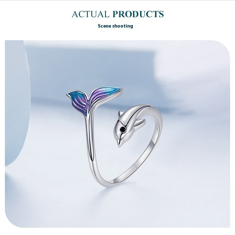 Gradient Dripping Dolphin Open Ring