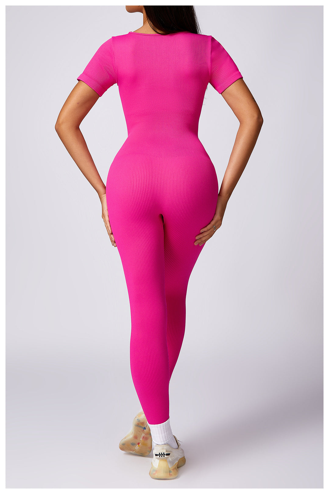 Women's Tight Seamless Back One-piece High-strength Thread Short-sleeved Fitness Sports Jumpsuit