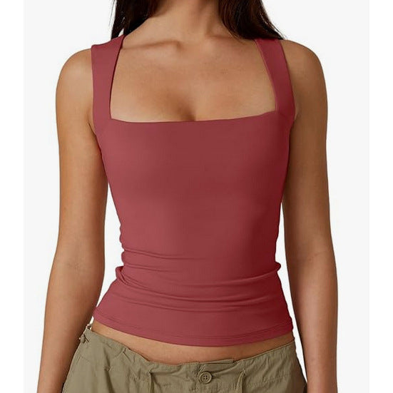 Wearing Women's Camisole Vest Inside, Spicy Girl Fashionable Summer Square Neck Top, Milk Silk