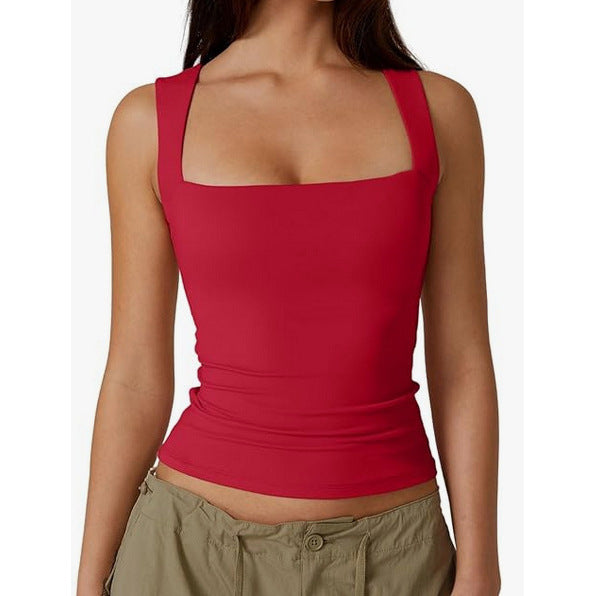 Wearing Women's Camisole Vest Inside, Spicy Girl Fashionable Summer Square Neck Top, Milk Silk