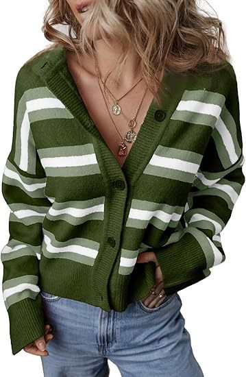 Striped Color Stitching Knitted Cardigan Women's Clothing