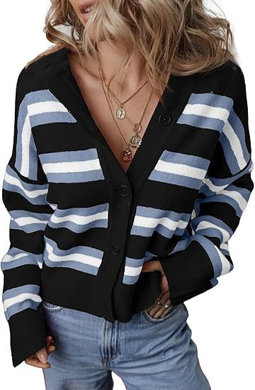 Striped Color Stitching Knitted Cardigan Women's Clothing