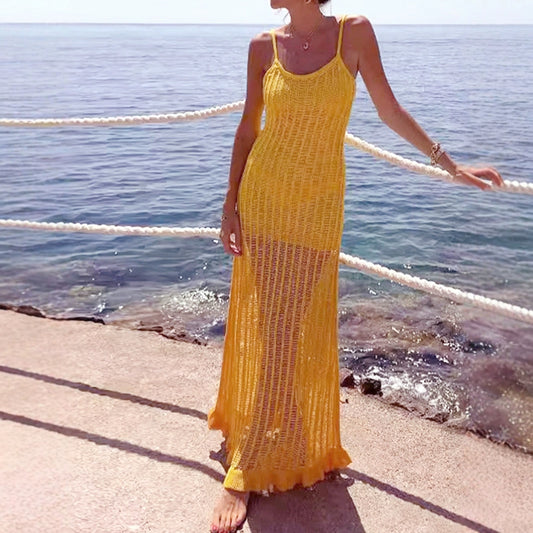 Knitted Hollow-out Camisole Beach Vacation Summer Dress